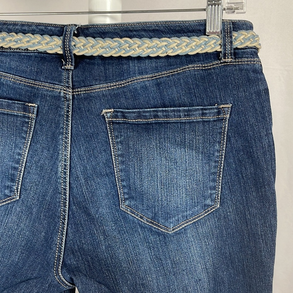 Dark Wash Belted Denim Bermudas Mid Rise Distressed Jean Shorts Women's 6 - Picture 10 of 15